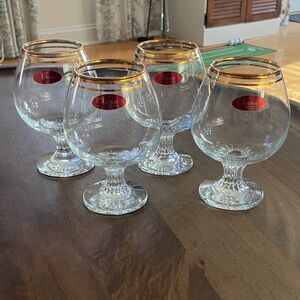 Venezia 24 Karat Gold Rimmed Brandy Glasses Set of 4, NEW